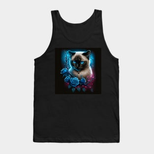 Ragdoll Cat With Enchanted Blue Roses Tank Top